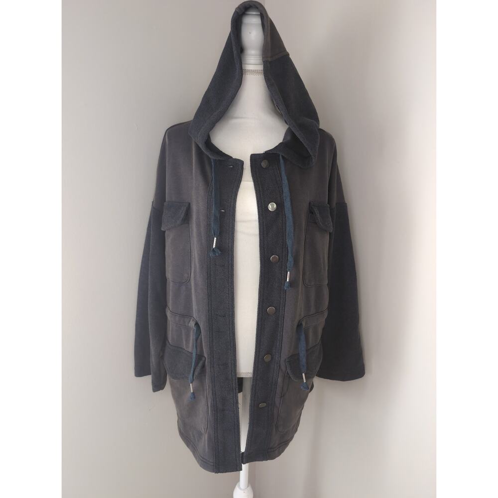 Pol faded oversized slouchy cozy loungewear hooded navy cardigan jacket